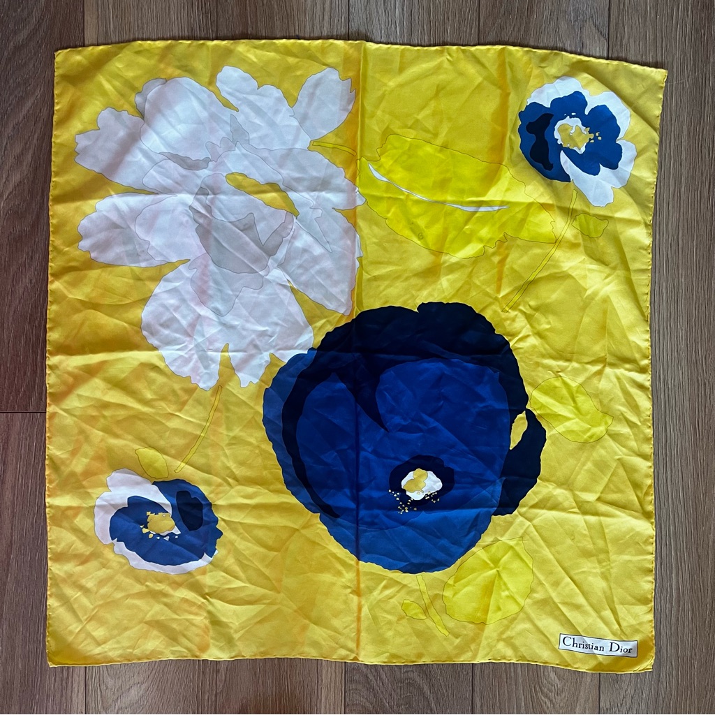 Christian Dior Silk Scarf Yellow And Blue